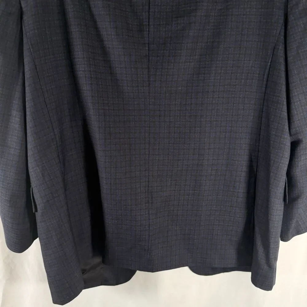 Jos A Bank Silk Wool Blazer Men's 44R Blue Plaid 2 Button Front Tailored Fit